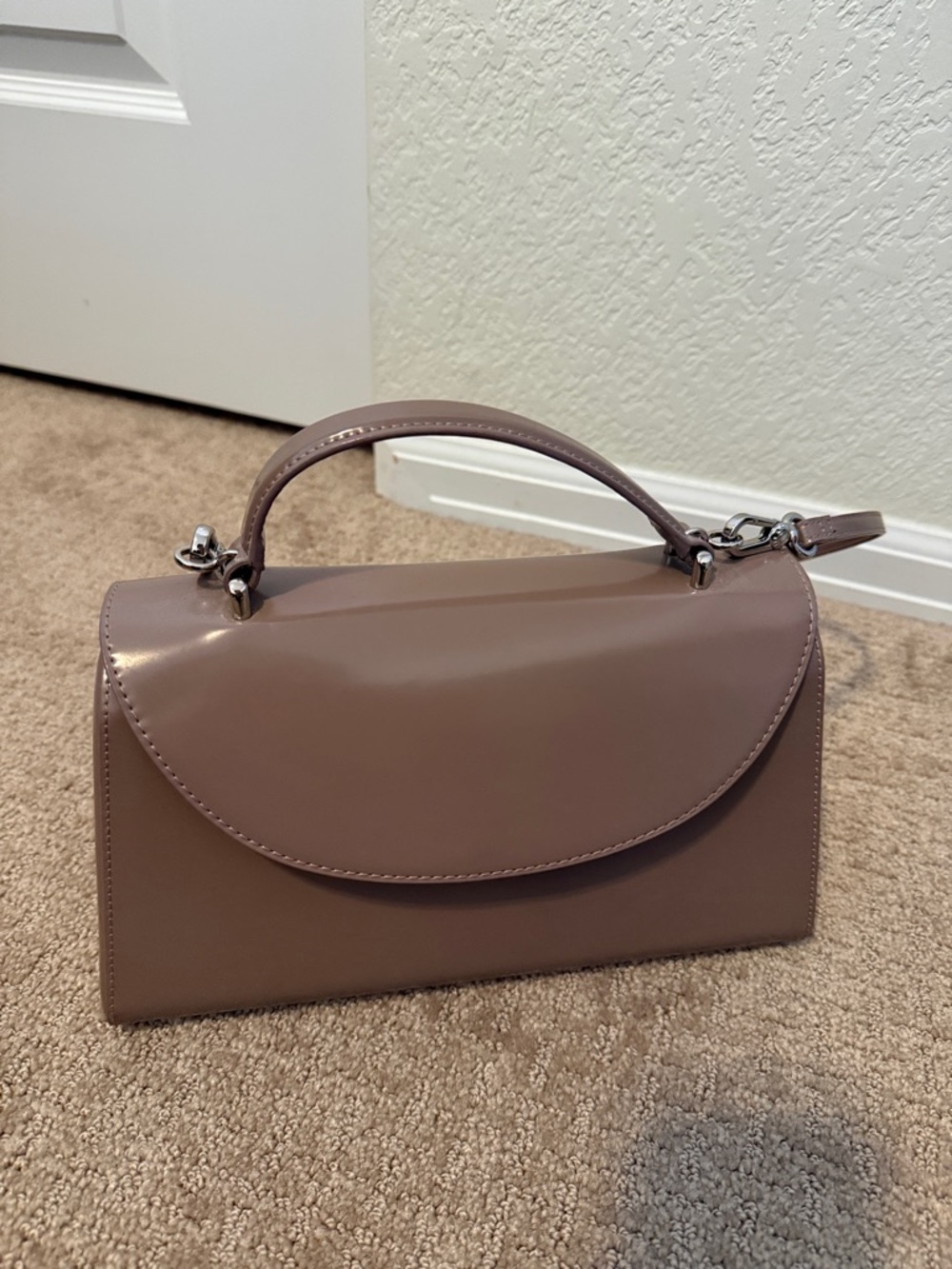 Charles & Keith Smooth Mauve-Taupe Top-Handle Satchel